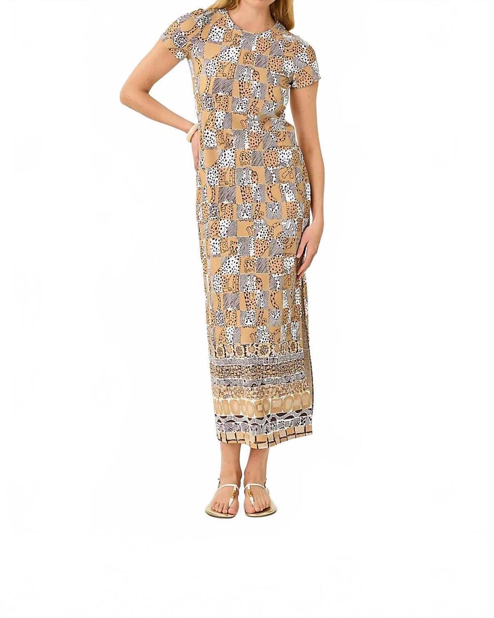 NEW LILLY PULITZER upf 50+ kaden chillylilly maxi dress in iced latte cheetah ch